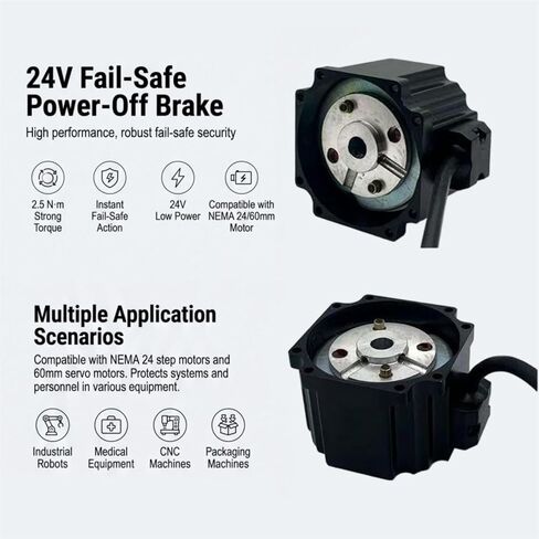 24V Permanent Magnet Power Off Brake for 60mm NEMA 24 Stepper Motor | 4.8W, 2.5 N·m, 8mm Shaft Hole, 60mm NEMA 24 Motor, Emergency Power Loss Stop, Automation Equipment in Saudi Arabia