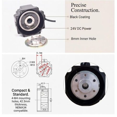 86mm NEMA34 Stepper Motor Permanent Magnet Brake 24V DC | 8mm Shaft, 4.5N.m 0.5A Power Off Braking, Automation Equipment Emergency Braking in Saudi Arabia