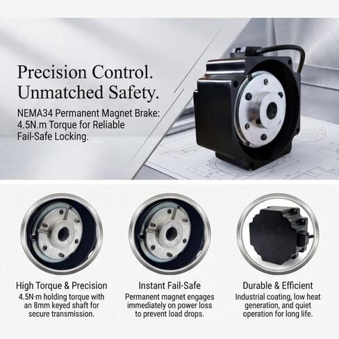 86mm NEMA34 Stepper Motor Permanent Magnet Brake 24V DC | 8mm Shaft, 4.5N.m 0.5A Power Off Braking, Automation Equipment Emergency Braking in Saudi Arabia