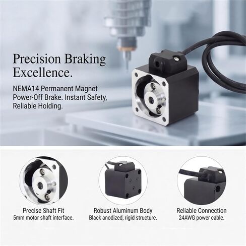 35mm NEMA14 Stepper Motor Power Off Brake DC 24V 0.3N.m | Permanent Magnet Brake, 5mm Shaft Diameter, 35x35mm Square Flange, 2.0W Power in Saudi Arabia