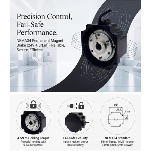 24V DC Permanent Magnet Power Off Brake for NEMA34 Stepper Motor | 14mm keyway shaft, 86x86mm Frame, 4.5N·m Rated Torque in Saudi Arabia