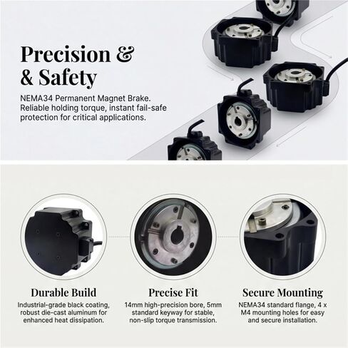 24V DC Permanent Magnet Power Off Brake for NEMA34 Stepper Motor | 14mm keyway shaft, 86x86mm Frame, 4.5N·m Rated Torque in Saudi Arabia