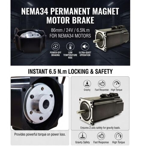 86mm Permanent Magnet Power Off Brake for NEMA34 Stepper Motor 24V DC 6.5N·m | 14mm Shaft Diameter, 86x86mm Frame, 5W Power, Fail Safe Braking, 86mm Stepper Motor, Emergency Braking in Saudi Arabia