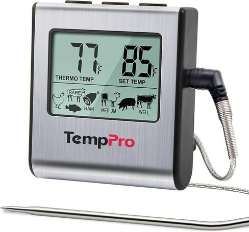 TempPro TP16 Large LCD Digital Meat Thermometer for Smoker Oven Kitchen BBQ Grill Thermometer Clock Timer with Stainless Steel Temperature Probe, Cooking Gifts for Father&Husband(Previously ThermoPro) in Kuwait