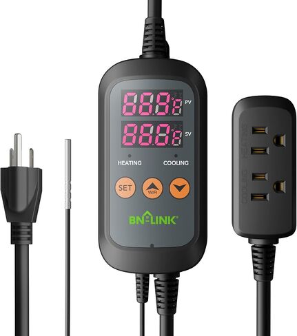 BN-LINK Digital Temperature Controller Thermostat Outlet with Heating Cooling Mode, 2-Stage Outlet Thermostat Controller Plug for Reptiles Aquarium Carboy Homebrew Breeding Fermenter Seed Germination in Kuwait
