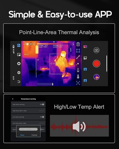 كاميرا REVASRI الحرارية لأجهزة iPhone وAndroid، كاميرا تصوير حراري بدقة 320×240 فائقة الدقة بالأشعة تحت الحمراء، -4 إلى 842 درجة فهرنهايت، متوافقة مع جهاز USB-C iOS وAndroid in Kuwait
