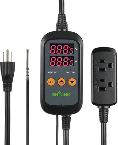 BN-LINK Digital Temperature Controller Thermostat Outlet with Heating Cooling Mode, 2-Stage Outlet Thermostat Controller Plug for Reptiles Aquarium Carboy Homebrew Breeding Fermenter Seed Germination in Saudi Arabia