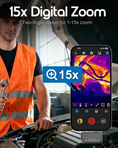 كاميرا REVASRI الحرارية لأجهزة iPhone وAndroid، كاميرا تصوير حراري بدقة 320×240 فائقة الدقة بالأشعة تحت الحمراء، -4 إلى 842 درجة فهرنهايت، متوافقة مع جهاز USB-C iOS وAndroid in Kuwait