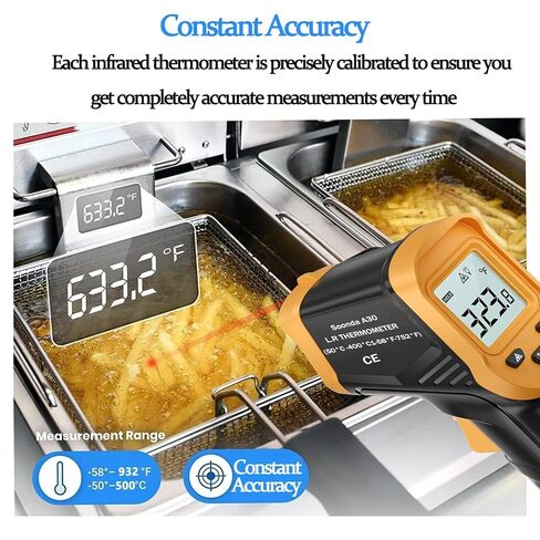 Infrared Thermometer, Digital Laser Temperature Meter -37°F~932°F (-32°C~400°C) IR Temperature Gun (Not for Humans) Ideal for Cooking, Frying, Kitchen, Barbecue, Meat, Sugar, Freezer in Kuwait