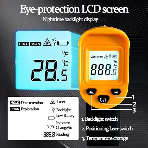 Infrared Thermometer, Digital Laser Temperature Meter -37°F~932°F (-32°C~400°C) IR Temperature Gun (Not for Humans) Ideal for Cooking, Frying, Kitchen, Barbecue, Meat, Sugar, Freezer in Kuwait