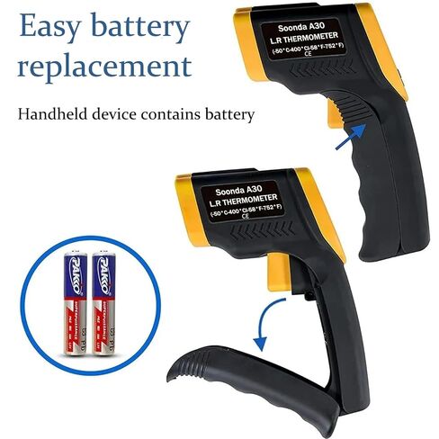 Infrared Thermometer, Digital Laser Temperature Meter -37°F~932°F (-32°C~400°C) IR Temperature Gun (Not for Humans) Ideal for Cooking, Frying, Kitchen, Barbecue, Meat, Sugar, Freezer in Kuwait