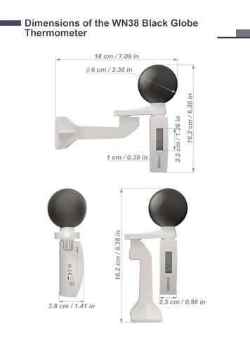 ECOWITT WN38 Black Globe ميزان الحرارة، درجة حرارة الكرة الأرضية الرطبة، مجموعة مراقبة الضغط الحراري، تحتاج إلى الاقتران مع البوابة/المحور in Kuwait