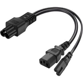CERRXIAN C6 to C7+C13 Y Splitter Power Plug Cord, IEC 320 C6 Male to C7+C13 Female Splitter Adapter AC Power Supply Cord (2.5A/125V) 1FT/0.3M