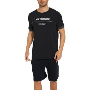 GYS Bamboo Viscose Pajamas for Men Pajamas Set Short Sleeve Sleepwear Top and Shorts Set Soft Pjs Loungewear Set