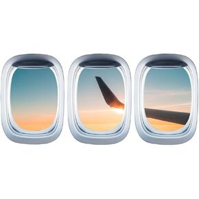 Sewroro Airplane Wing Stickers Sunrise Three-dimensional Self Adhesive Plane Window Clings Removable Window View Landscape Cloud Wall Decor Art 3pcs
