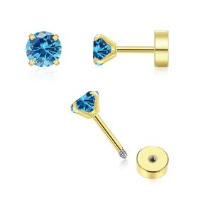 Flatback CZ Helix Earrings for Women Girls,3mm Tiny Screw Back Birthstone Stud Earrings Cartilage Tragus Piercing Jewelry Gift (Apr diamond)