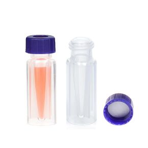 2ML Polypropylene Vials, 9mm Short Thread Vial with Micro Volume 300µL, Blue Screw Cap with Hole, WhitePTFE&Red Silicone Septa, for Ion Chromatography, 100 of Pack