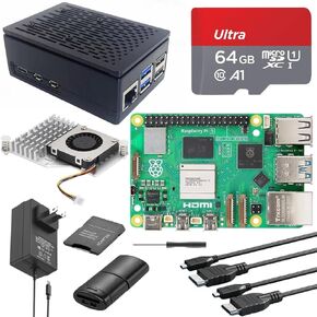 Vemico for Raspberry Pi 5 8GB Starter Kit، مع لوحة Pi 5، بطاقة SD 64 جيجابايت، حافظة Pi 5 مع مبرد نشط، قارئات بطاقات، كابلات HDMI 2X ومصدر طاقة USB C لـ Raspberry Pi5 8 جيجابايت in Kuwait
