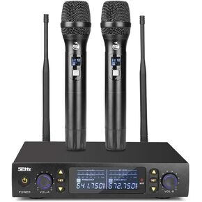 Wireless Microphone, Professional UHF Metal Double Cordless Dynamic Mic Handheld Microphone, Infrared Frequency Pairing Microphone System For Home Karaoke, DJ, Conference, Party, Wedding, Church 200FT
