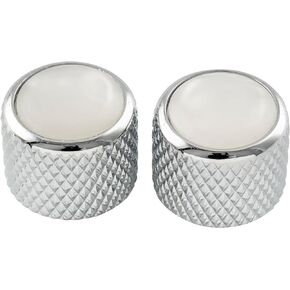 Musiclily Pro Fine 24 Splines Steel Dome Mother-of-pearl Top Push-on Control Knobs 19 * 16.5mm for USA Made Guitar Bass Potentiometers, Chrome (Set of 2)