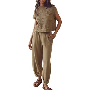 WZTYYDS Two Piece Outfits for Women Sweater Sets Knit Pullover Vest Tops and High Waisted Pants Lounge 2 Piece Matching Sets