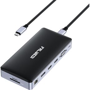USB C Docking Station Dual Monitor, 16 in 1 Multiport Adapter Hub with Triple Display (2 HDMI, DP, VGA, 2 PD 100W & 18W, RJ45, USB C&A, SD/TF, Mic/Audio) Compatible for MacBook/Dell/HP/Lenovo Laptops