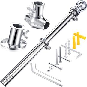 Blulu 24 Inch Boat Flag Pole Holder Set Marine Flag Pole Socket Rail Mount 316 Stainless Steel Flag Pole Set for 1 Inch Railing and Flagpole, Boat, Pontoon, Yacht, Yard, Flag Pole