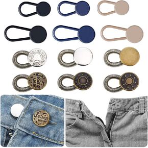 MUNAN 12PCS Button Extenders, Jeans Metal Elastic Waistband Expander, Plastic Flexible Adjustable Extender, Pant Waist Extenders, No Sewing Instant Waistband Extension for Men Women Clothing Supplies