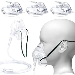 Agooteam 3 Pack Oxygen Mask Pediatric Elongated Standard with 7' Tube & Adjustable Elastic Strap- Size M (Clear)