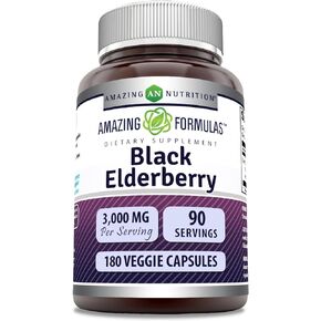 Amazing Formulas Sambucus Black Elderberry Supplement | 3000 Mg Per Serving | 180 Veggie Capsules Supplement | Non-GMO | Gluten Free | Made in USA