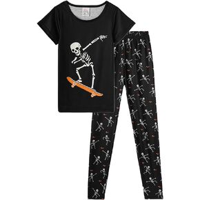 MyFav Boy Pajamas Set Halloween Kids Sleepwear Glow in the Dark Cute Short Sleeve Long Pants Night Clothes