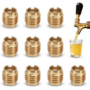 10 PCS Threaded Inserts, Brass Dual-Threaded Insert for Wooden Tap Handle Beer Tap Handle Insert Homebrew Hardware Beer Tap Handles Manual Install Nuts for 3/8in-16 UNC External Thread