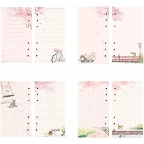 A6 Pink Refill Paper,80 Sheets Loose Leaf Inserts Paper Notebook Binder Line Pages Paper,6 Hole Paper Refill Notebook Blank Refill for 6 Ring Refillable Binder Planner Journal Notebook