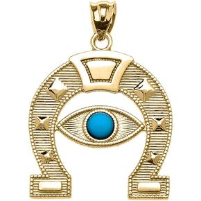 Elegant 10k Yellow Gold Evil Eye Protection Horse Shoe Good luck Pendant