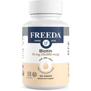 فريدا بيوتين 10000 ميكروجرام - بيوتين كوشير 10000 ميكروجرام فيتامينات للشعر والأظافر لنمو الشعر - حبوب البيوتين وفيتامينات نمو الشعر ب7 - مكملات البيوتين الفائقة لفيتامينات الشعر للنساء والرجال (100 قيراط) in Kuwait