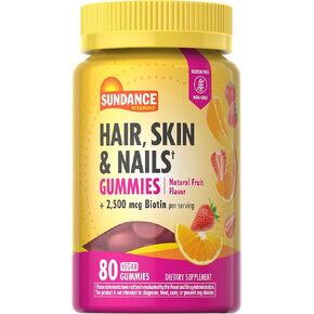 Sundance Hair, Skin, and Nails Gummies | with Biotin 2,500 mcg | 80 Count | Fruit Flavor Vitamin | Vegan, Non-GMO, and Gluten Free Supplement