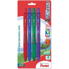 Pentel EnerGel-X Retractable Liquid Gel Pen, 0.7mm, Medium Line, Metal Tip, 4 Pack (BL107BP4M1), Assorted