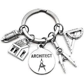 Architect Keychain, Architectural Engineer Keychain, Architect Student, Architect Teacher, House Charm, Geometry Ruler, Compass, Ruler, Pencil Charm, Architect Gift, Architect Key Ring