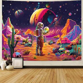 Dermijer Astronaut Tapestry Space Planet Mountains Tapestry Desert Cactus Flower Tapestry Trippy Skull Aesthetic Tapestry Wall Hanging for Home Decor W59.1×H51.2