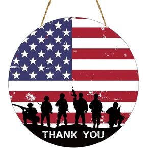 Memorial Day Decorations Patriotic American Soldier Thank You Hanging Sign 4th of July Independence Day Door Hanger Decor Wooden Door Wall Decor for Porch Indoor Outdoor Decor in Saudi Arabia