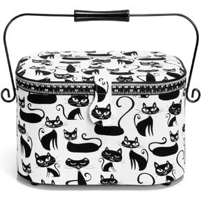 Prym Large Oval, Cats Sewing Basket, Black/White