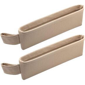 Tumecos Car Seat Pockets PU Leather Car Console Side Organizer Seat Catcher Holders Compatible with Phone Key Wallet Phone Sunglasses 2 Pack (Beige)