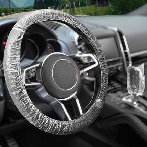 Zlirfy Disposable Steering Wheel Covers,Plastic Clear Steering Wheel Protectors with Elastic Perfect,100 Pieces Car Steering Wheel Cover and 100 Pieces Gear Selector Covers