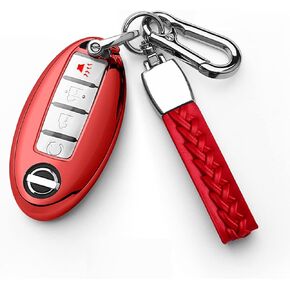 Autophone Compatible with Nissan Key Fob Cover with Leather Keychain Soft TPU Protection Key Case for Altima Maxima Rogue Armada Pathfinder Smart Key 3 4 5-Button (Black)