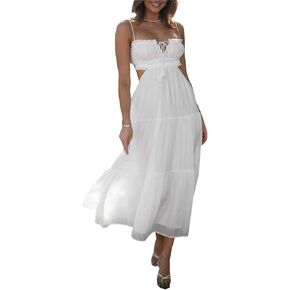 WZTYYDS Women Bodycon Cottagecore Maxi Dress Sexy Strap Spaghetti Low Cut Backless Dress Going Out Long Dress