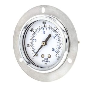 PIC Gauge 104D-254H 2.5" Dial, 0/300 psi Range, 1/4" Male NPT Connection Size, Front Flanged Panel Mount Dry Pressure Gauge with a Chrome Plated Steel Case, Brass Internals, Chrome Bezel and Plastic Lens