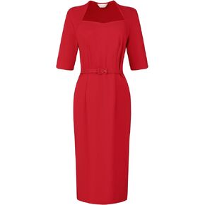 Hobemty Women's Church Sheath Dresses with Belt Sweetheart Neck Formal Pencil Dress