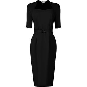 Hobemty Women's Church Sheath Dresses with Belt Sweetheart Neck Formal Pencil Dress