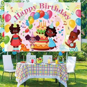 LOONELO Happy Birthday Backdrop Banner for Gracies Corner with 70.8X43.3 inches, Polyester Fabric Colorful Printing Happy Birthday Photography Background for Black Girl Birthday Party Decorations
