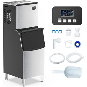ACONEE Commercial Ice Maker Machine, 350 Lbs/24H Stainless Steel Freestanding Ice Machine with 220LBS Stainless Steel Storage Bin, Under Counter Ice Maker for Restaurant, Home, Bars, Coffee Shop